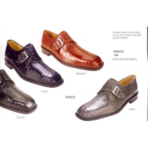 Belvedere "Dolce" All-Over Genuine Ostrich Monk Strap Shoes